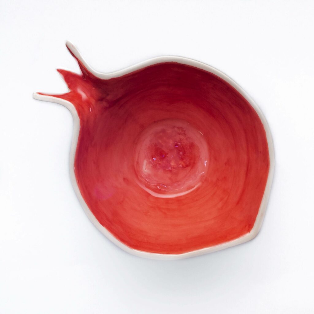Pomegranate Bowl Red Interior, armenian pottery with pomegranade
