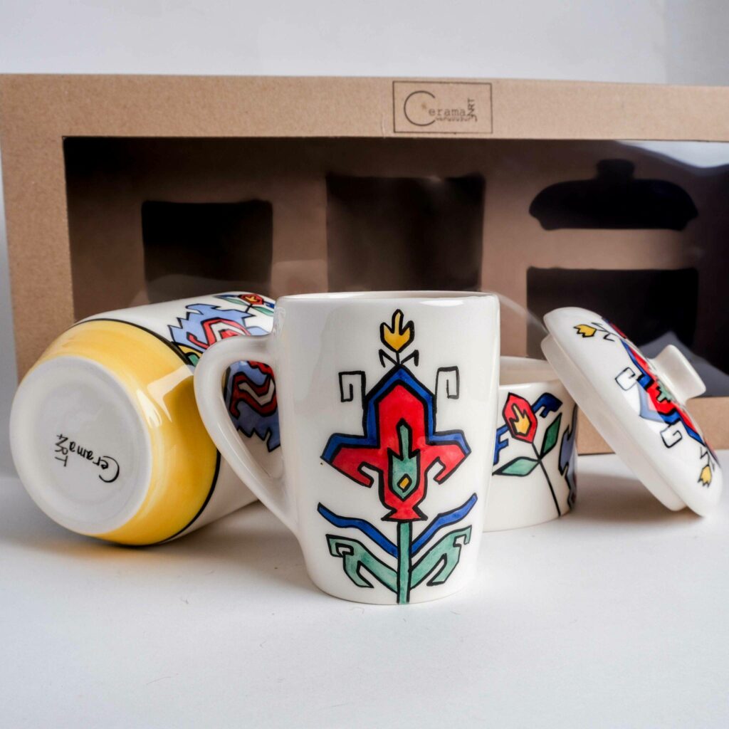 teaware set, armenian ceramics with pomegranate