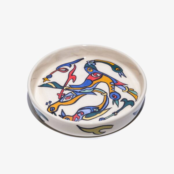 Round serving platter LOVE Birdletter, armenian pottery