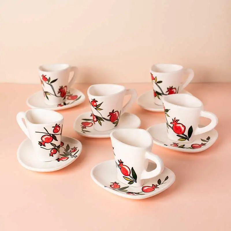 սուրճի բաժակ ափսեով նռներ, armenian coffee cup pomegranate